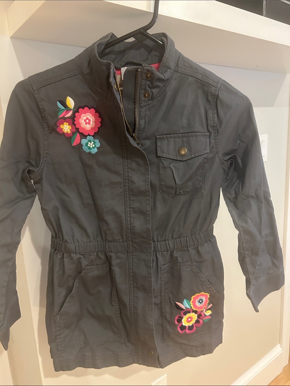 Hanna Andersson Charcoal Gray Girls' Floral Embroidered light jacket